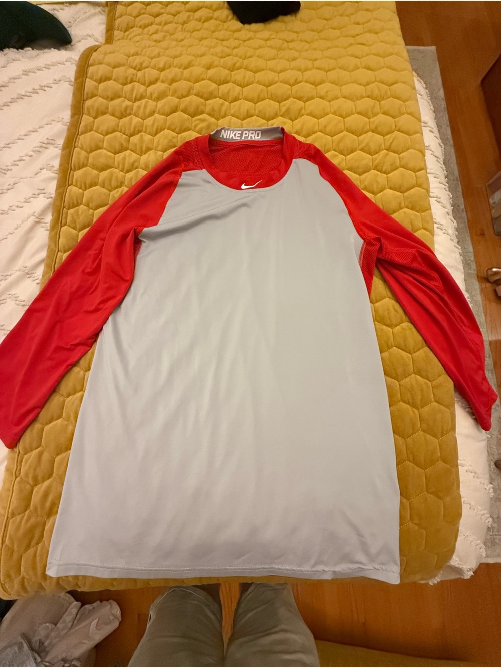 Nike Pro MLB Dry-fit 3/4 Sleeve Raglan Training Top - Red & Light Gray